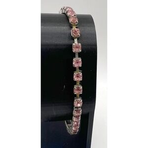 Pink Rhinestone Tennis Bracelet Stretch Slip On 8" Vintage